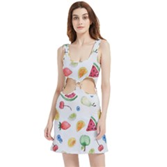 Fruit Summer Vitamin Watercolor Velvet Cutout Dress