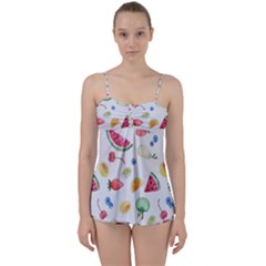 Fruit Summer Vitamin Watercolor Babydoll Tankini Set