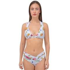 Fruit Summer Vitamin Watercolor Double Strap Halter Bikini Set