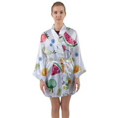 Fruit Summer Vitamin Watercolor Long Sleeve Satin Kimono