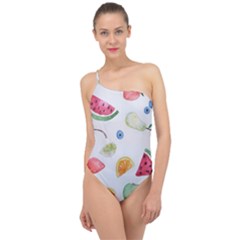 Fruit Summer Vitamin Watercolor Classic One Shoulder Swimsuit