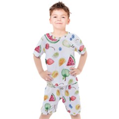 Fruit Summer Vitamin Watercolor Kids  Tee and Shorts Set