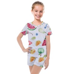 Fruit Summer Vitamin Watercolor Kids  Mesh Tee and Shorts Set