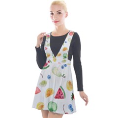 Fruit Summer Vitamin Watercolor Plunge Pinafore Velour Dress