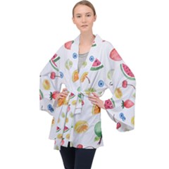 Fruit Summer Vitamin Watercolor Long Sleeve Velvet Kimono 