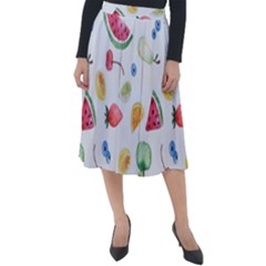 Fruit Summer Vitamin Watercolor Classic Velour Midi Skirt 