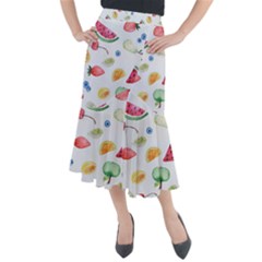 Fruit Summer Vitamin Watercolor Midi Mermaid Skirt