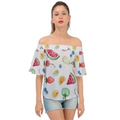 Fruit Summer Vitamin Watercolor Off Shoulder Short Sleeve Top