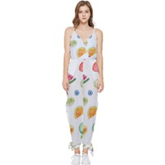 Fruit Summer Vitamin Watercolor Sleeveless Tie Ankle Chiffon Jumpsuit