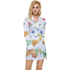 Fruit Summer Vitamin Watercolor Long Sleeve Satin Robe