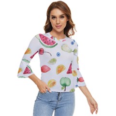 Fruit Summer Vitamin Watercolor Bell Sleeve Top