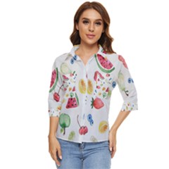 Fruit Summer Vitamin Watercolor Women s Quarter Sleeve Pocket Shirt