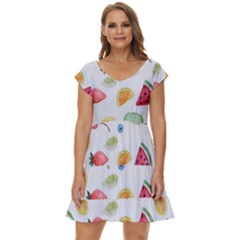 Fruit Summer Vitamin Watercolor Short Sleeve Tiered Mini Dress