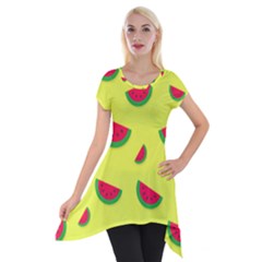 Watermelon Pattern Wallpaper Short Sleeve Side Drop Tunic by Wegoenart