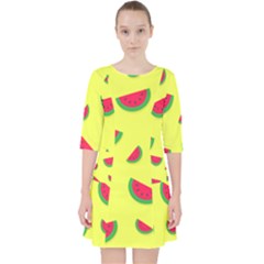 Watermelon Pattern Wallpaper Quarter Sleeve Pocket Dress by Wegoenart