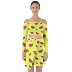 Watermelon Pattern Wallpaper Off Shoulder Top With Skirt Set by Wegoenart