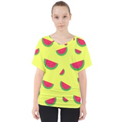 Watermelon Pattern Wallpaper V-neck Dolman Drape Top