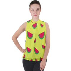 Watermelon Pattern Wallpaper Mock Neck Chiffon Sleeveless Top by Wegoenart