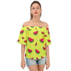 Watermelon Pattern Wallpaper Off Shoulder Short Sleeve Top by Wegoenart