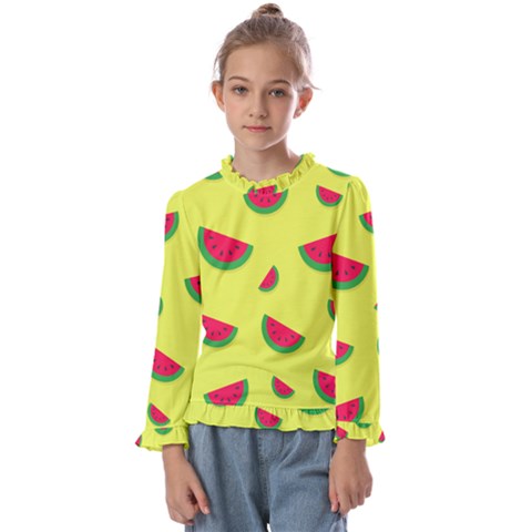 Watermelon Pattern Wallpaper Kids  Frill Detail Tee by Wegoenart