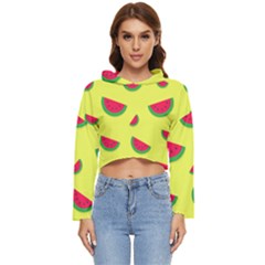 Watermelon Pattern Wallpaper Women s Lightweight Cropped Hoodie by Wegoenart