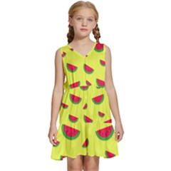 Watermelon Pattern Wallpaper Kids  Sleeveless Tiered Mini Dress