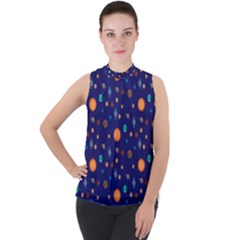 Space Sun Mercury Venus Earth Planet Galaxy Mock Neck Chiffon Sleeveless Top by Wegoenart