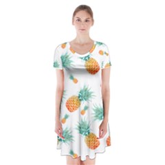 Pineapple Background Pattern Fruit Short Sleeve V-neck Flare Dress by Wegoenart