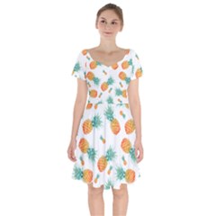 Pineapple Background Pattern Fruit Short Sleeve Bardot Dress by Wegoenart