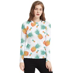 Pineapple Background Pattern Fruit Women s Long Sleeve Rash Guard by Wegoenart