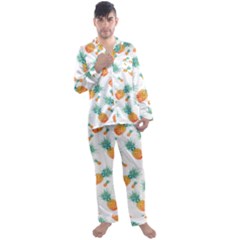 Pineapple Background Pattern Fruit Men s Long Sleeve Satin Pajamas Set by Wegoenart