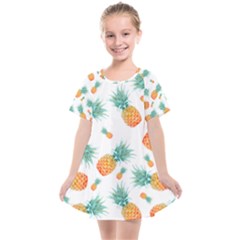 Pineapple Background Pattern Fruit Kids  Smock Dress by Wegoenart