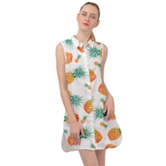 Pineapple Background Pattern Fruit Sleeveless Shirt Dress by Wegoenart