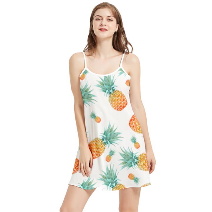 Pineapple Background Pattern Fruit Summer Frill Dress