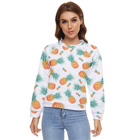 Pineapple Background Pattern Fruit Women s Long Sleeve Raglan Tee by Wegoenart