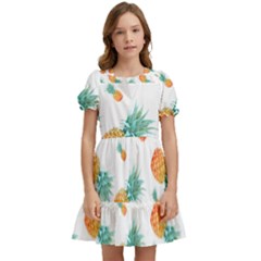 Pineapple Background Pattern Fruit Kids  Puff Sleeved Dress by Wegoenart