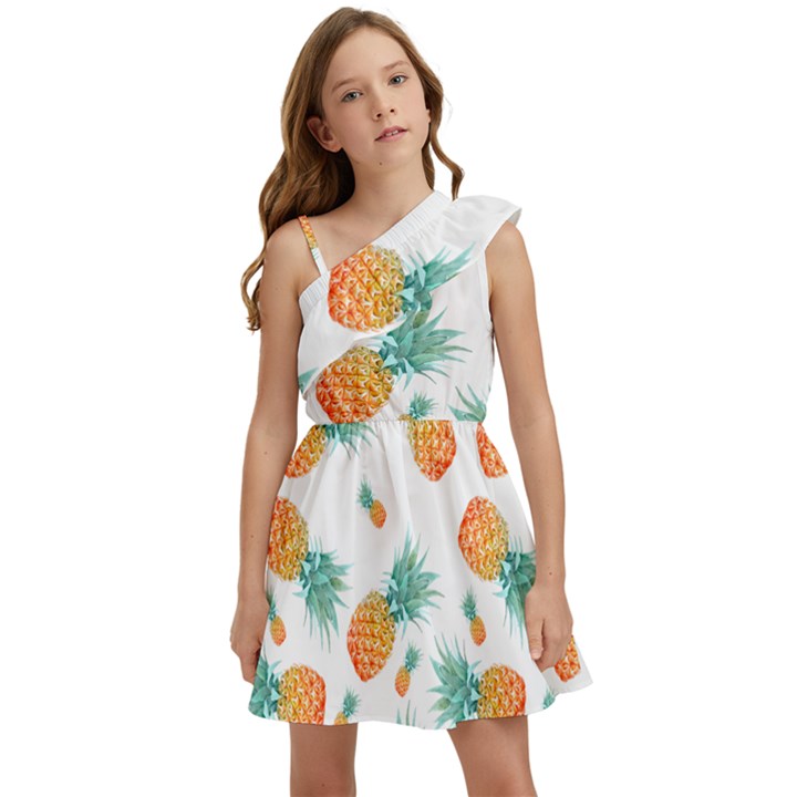 Pineapple Background Pattern Fruit Kids  One Shoulder Party Dress