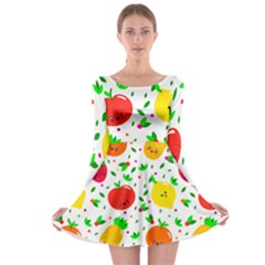 Pattern Fruit Fruits Orange Green Long Sleeve Skater Dress