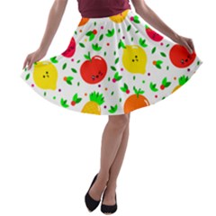 Pattern Fruit Fruits Orange Green A-line Skater Skirt by Wegoenart