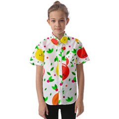 Pattern Fruit Fruits Orange Green Kids  Short Sleeve Shirt by Wegoenart