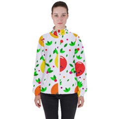 Pattern Fruit Fruits Orange Green Women s High Neck Windbreaker by Wegoenart