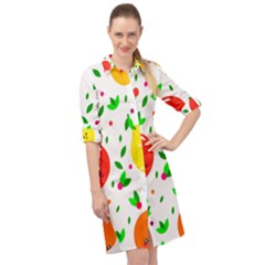 Pattern Fruit Fruits Orange Green Long Sleeve Mini Shirt Dress by Wegoenart