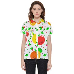 Pattern Fruit Fruits Orange Green Short Sleeve Pocket Shirt by Wegoenart