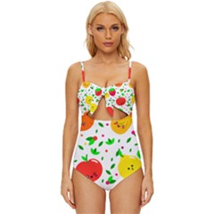 Pattern Fruit Fruits Orange Green Knot Front One-piece Swimsuit by Wegoenart