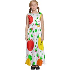 Pattern Fruit Fruits Orange Green Kids  Satin Sleeveless Maxi Dress by Wegoenart