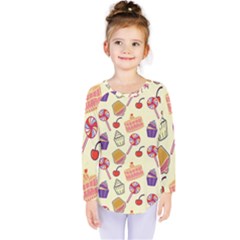 Cupcake Pattern Lollipop Kids  Long Sleeve Tee