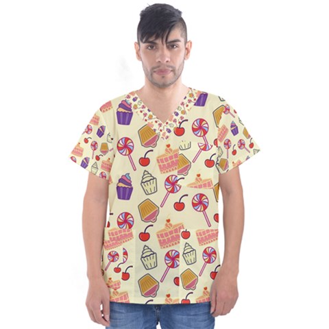 Cupcake Pattern Lollipop Men s V-neck Scrub Top by Wegoenart