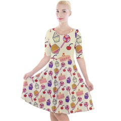 Cupcake Pattern Lollipop Quarter Sleeve A-line Dress by Wegoenart