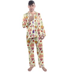 Cupcake Pattern Lollipop Men s Long Sleeve Satin Pajamas Set by Wegoenart