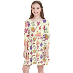 Cupcake Pattern Lollipop Kids  Quarter Sleeve Skater Dress by Wegoenart